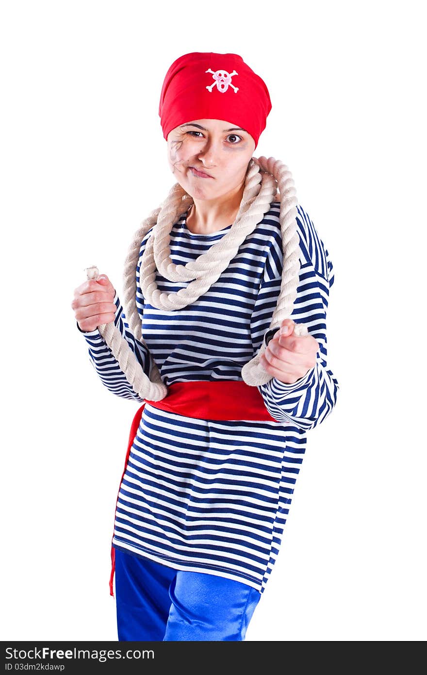 Girl Clown Costume Pirate With A Rope