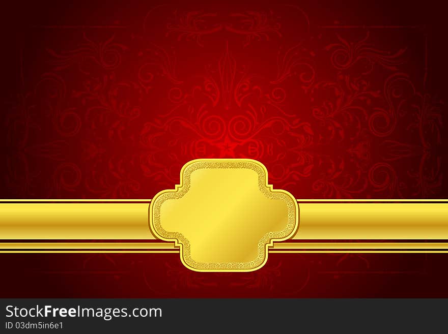 Illustration of golden ribbon on floral background. Illustration of golden ribbon on floral background