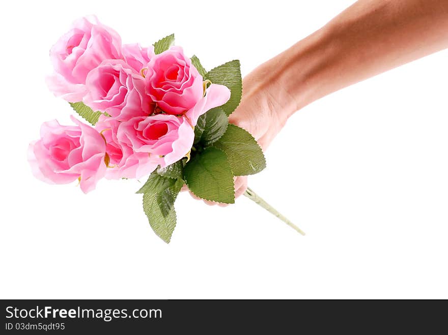 Hand with Pretty Pink Roses