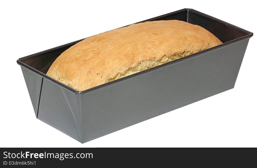 Fresh bread in metallic form