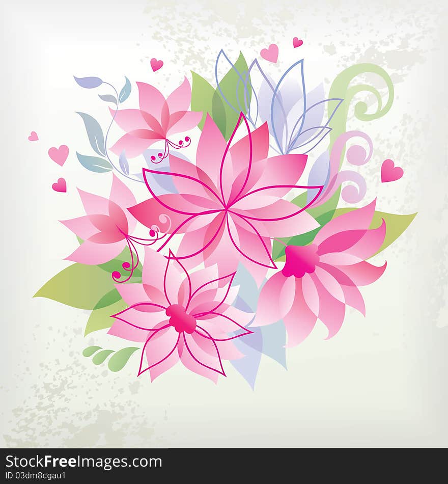 Pink flower with heart. Image for design.