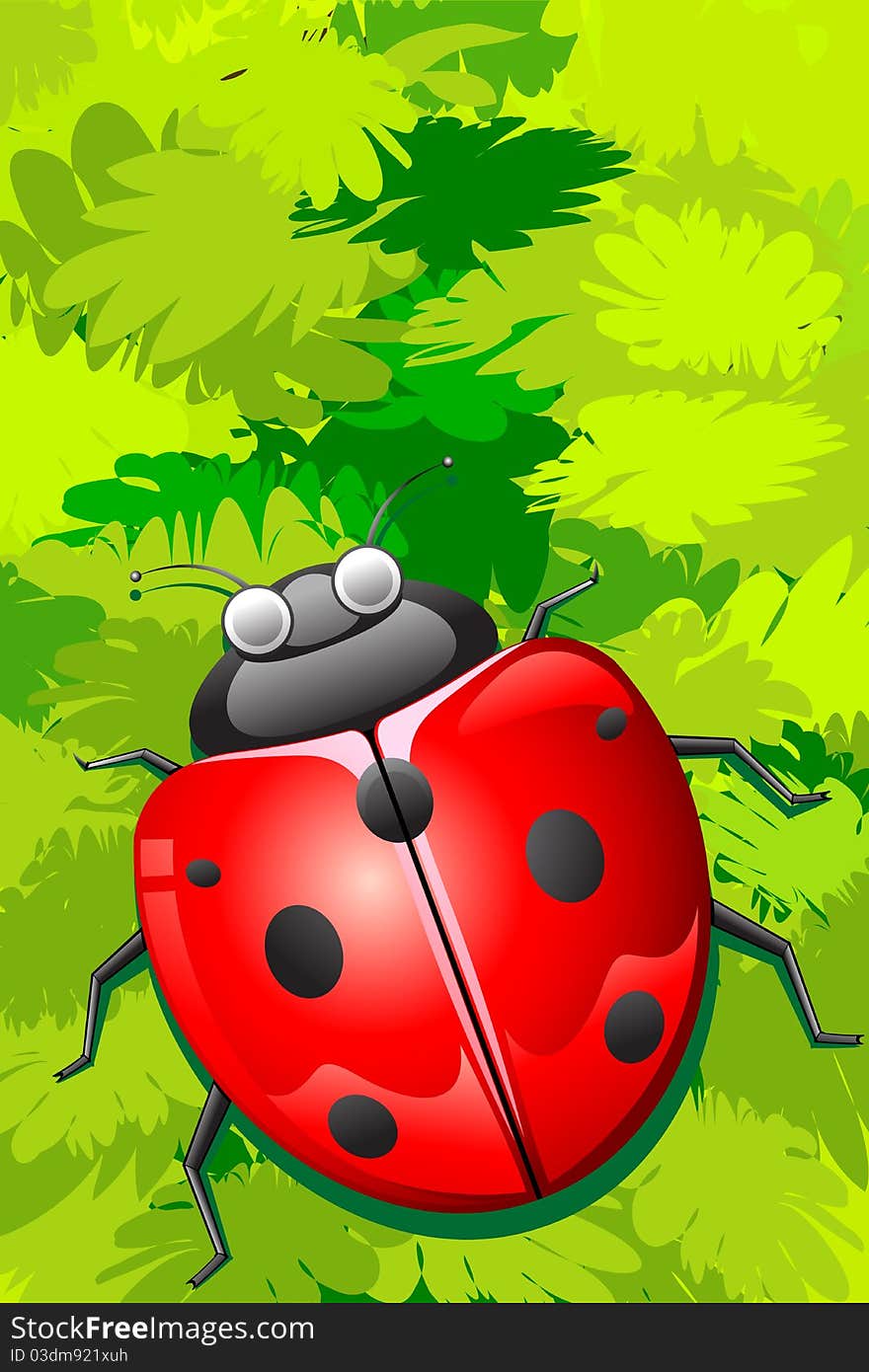 Illustration of lady bug sitting on bunch of leaves. Illustration of lady bug sitting on bunch of leaves