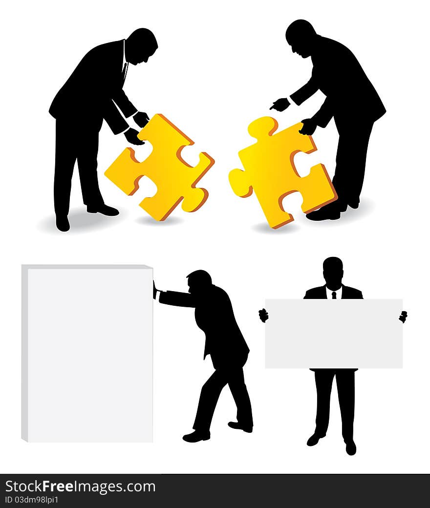 Silhouettes of businessman with a business concept. Image for design.