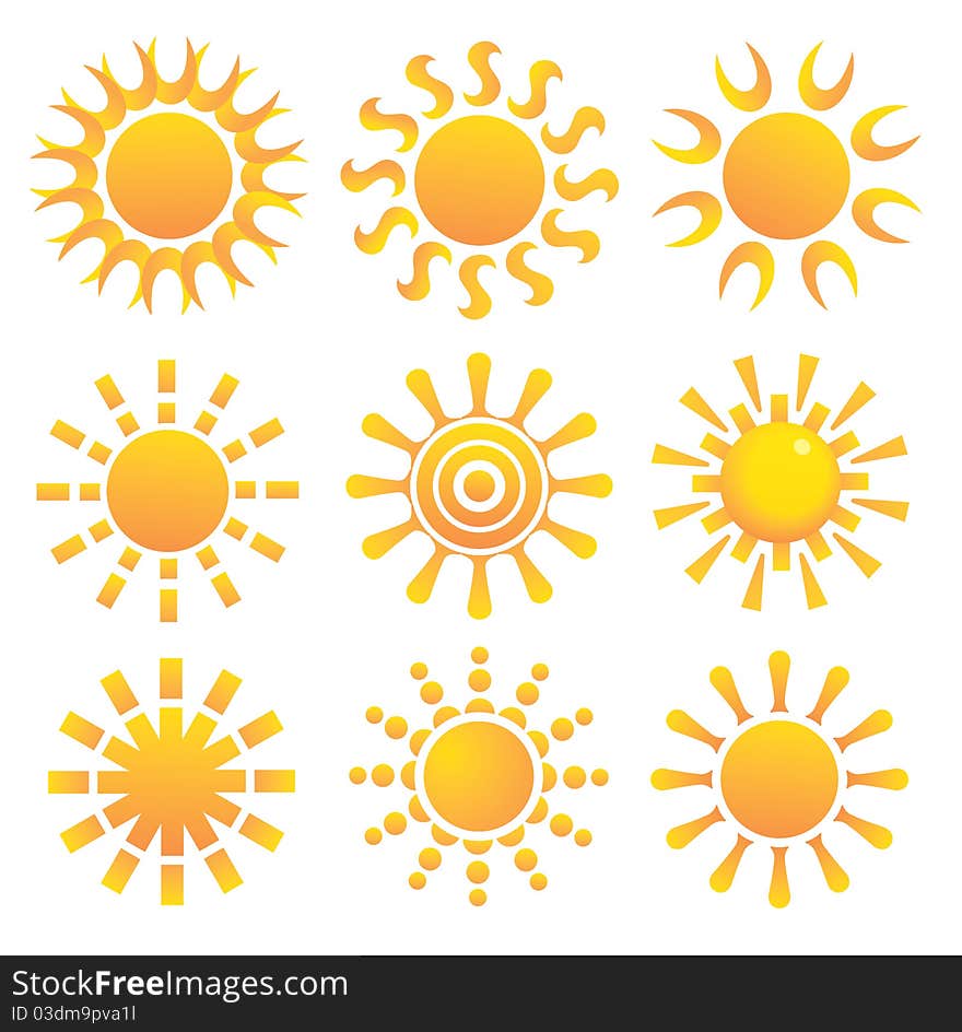 Set of suns. Image for design.