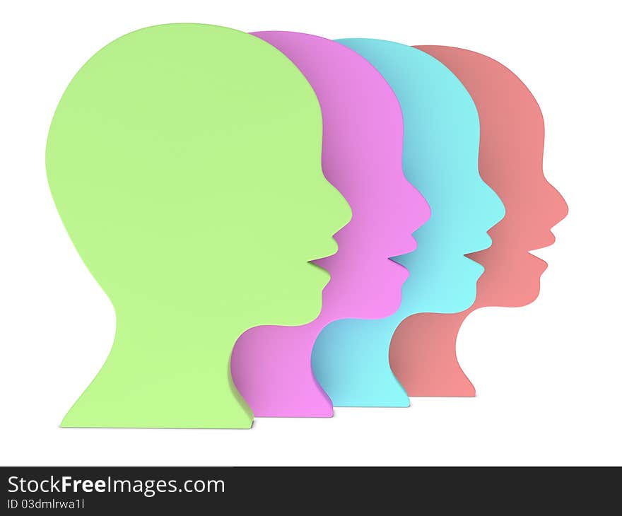 Abstract 3d illustration of different color faces. Abstract 3d illustration of different color faces