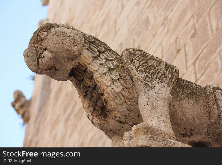 Detail of a griffin on the facade of the church of San Giacomo - Trani, Italy