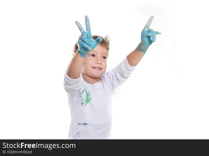 Boy Painting Over White