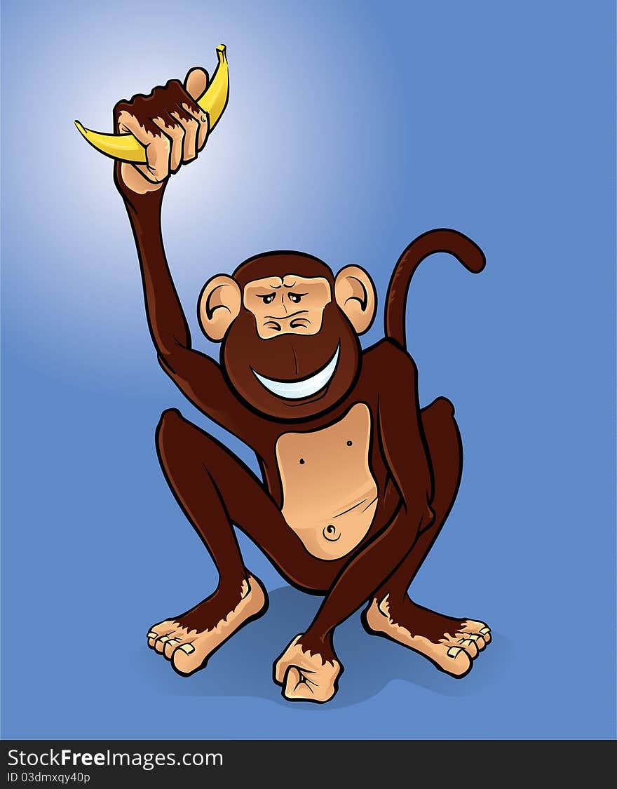 Vector illustration of a monkey holding a banana