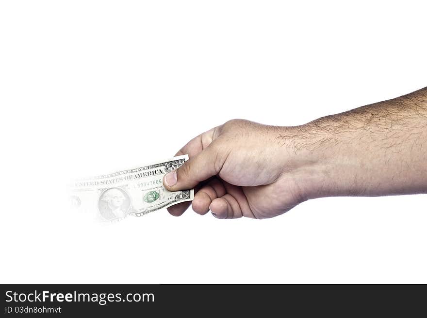 A mans hand holding an american dollar that is vanishing to show the value of the dollar is fading. A mans hand holding an american dollar that is vanishing to show the value of the dollar is fading