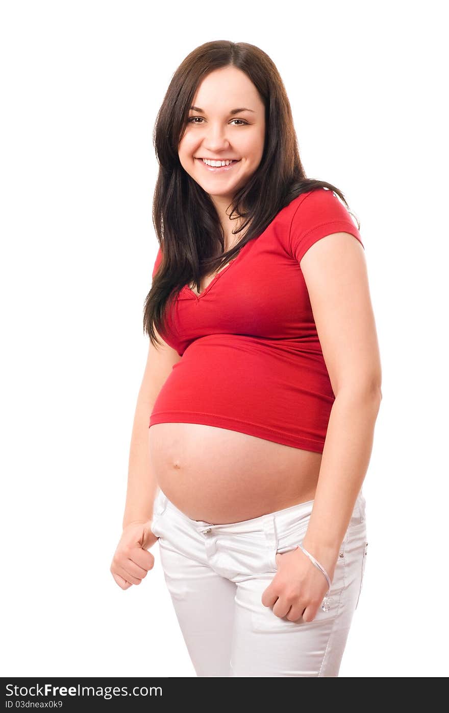 Portrait of joyful beautiful pregnant woman