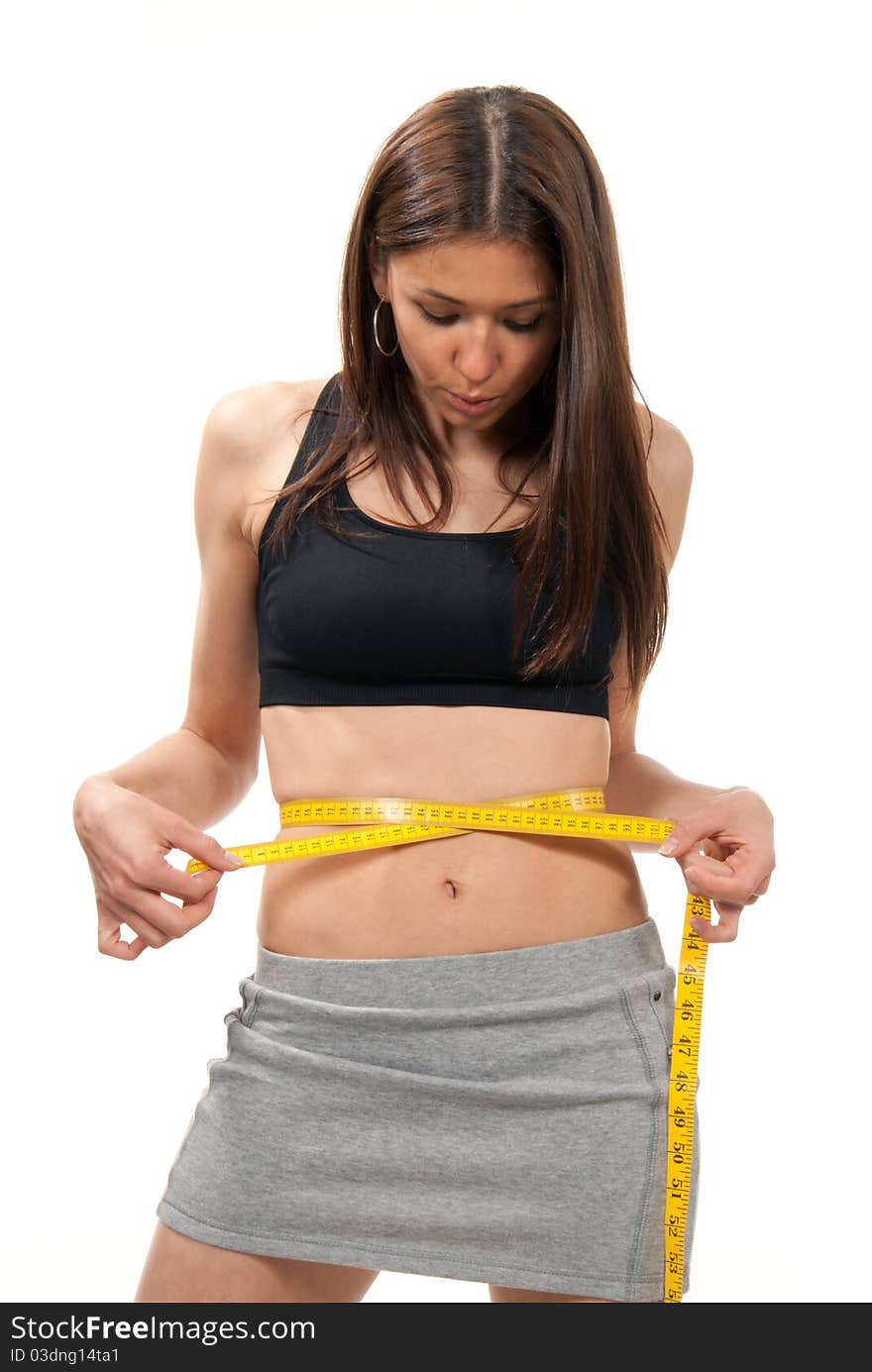 Woman Measuring Her Waist With Tape Measure