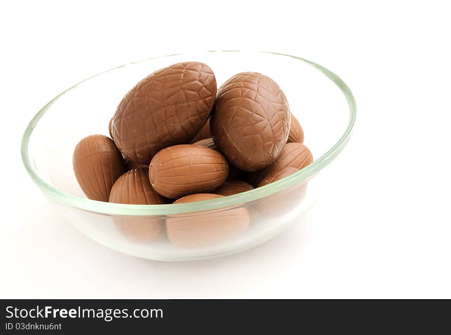 Chocolate easter eggs on a white background