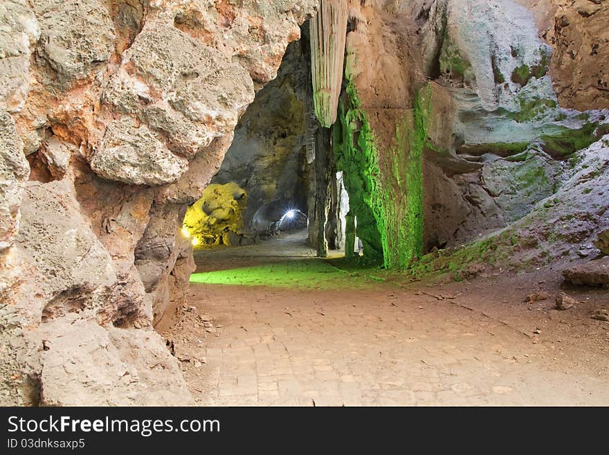 Light in the cave with various colors. Light in the cave with various colors.