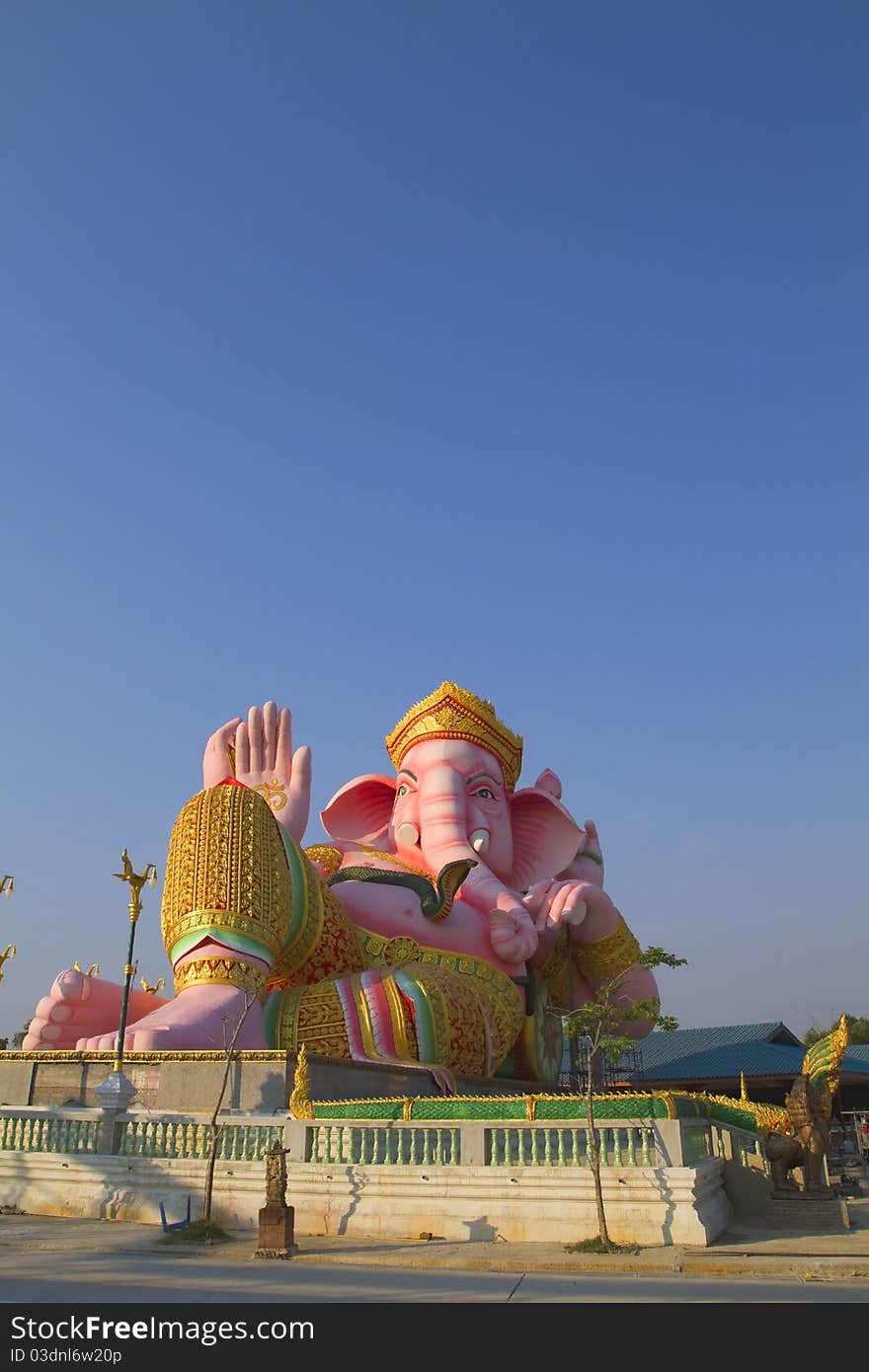 Big pink Ganesha in relax pose, thailand