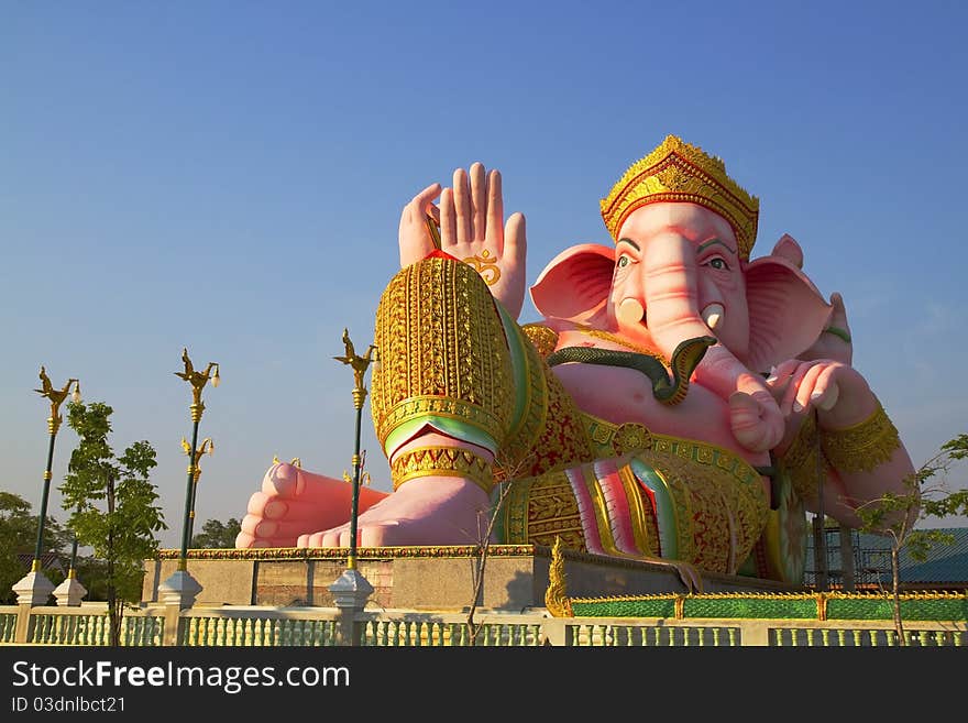 Big pink Ganesha in relax pose, thailand