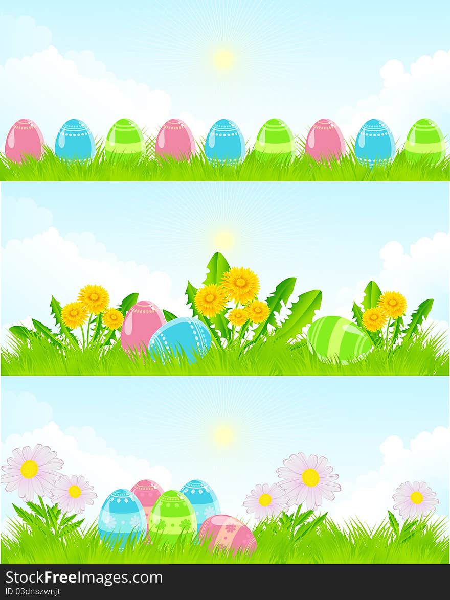 The illustration contains the image of Easter landscapes