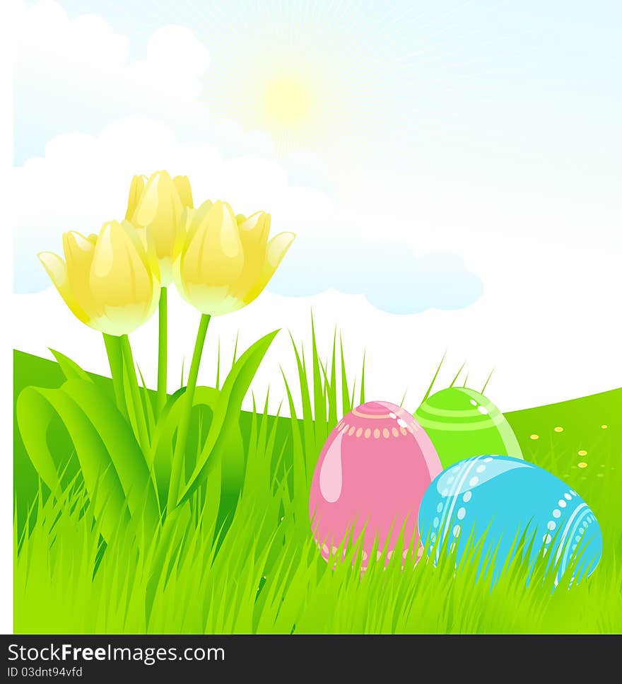 The vector illustration contains the image of spring landscape