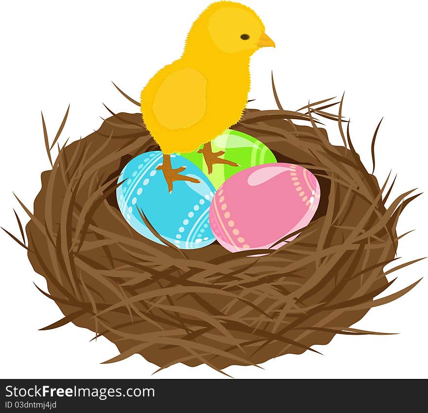 The vector illustration contains the image of Easter eggs in nest