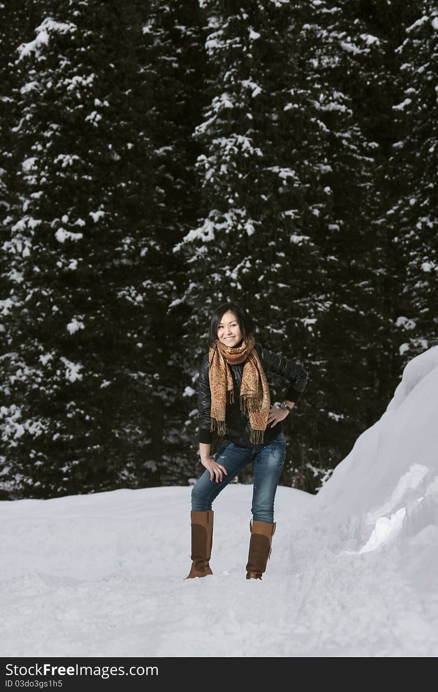 Beautiful asian girl, girl in nature, winter seasson, in wood district. Beautiful asian girl, girl in nature, winter seasson, in wood district.