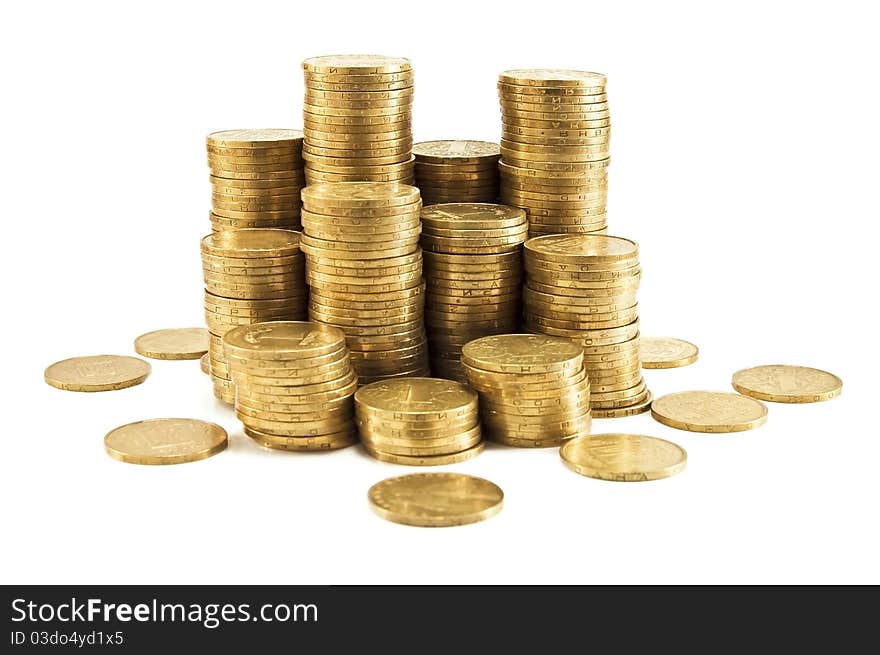 Stack of coins isolated on white