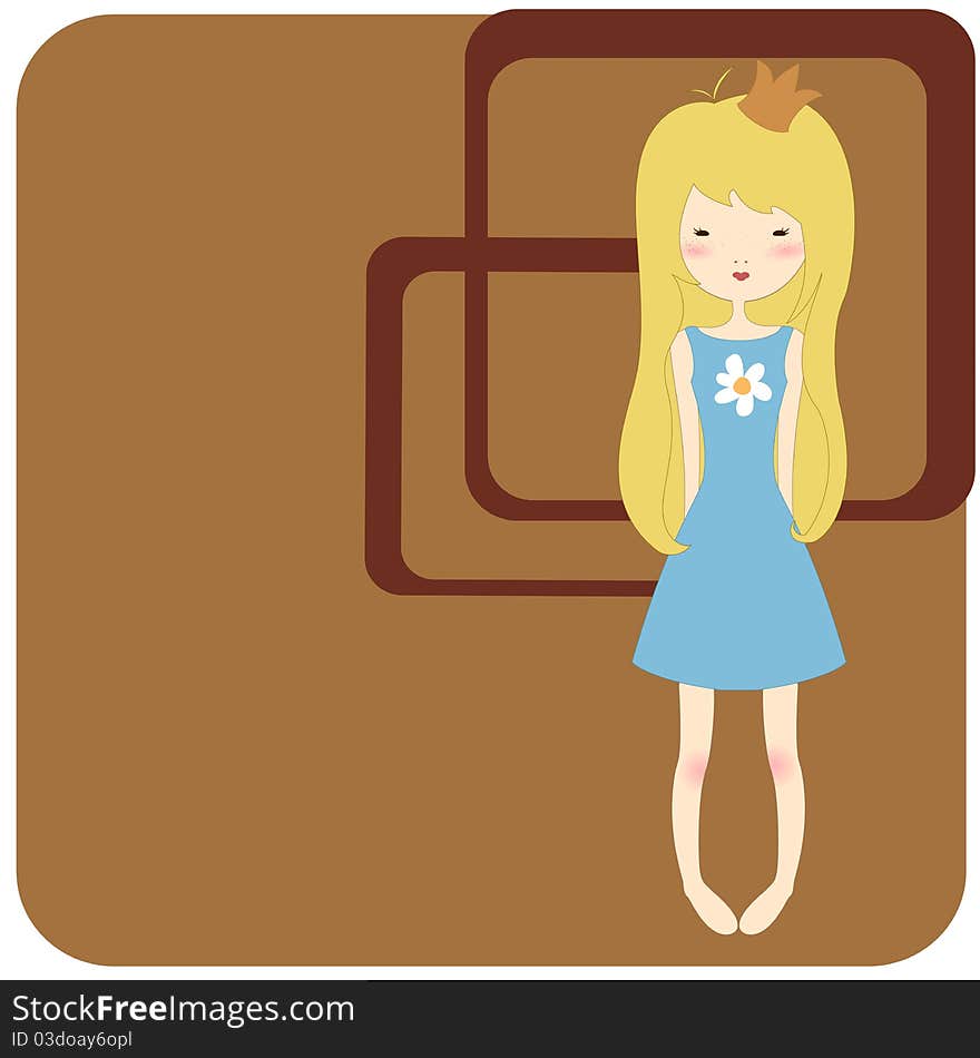 Vector Illustration of retro design greeting card with little girl and copy space for your text