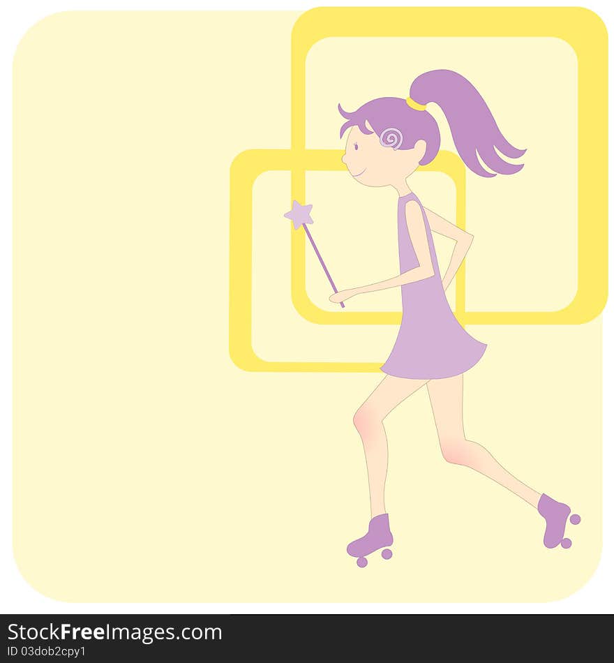 Vector Illustration of retro design greeting card with little girl and copy space for your text