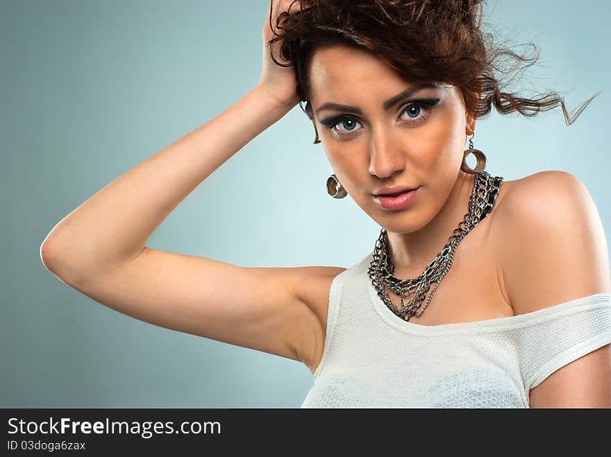 Portrait of a young beautiful woman with fashion black make-up