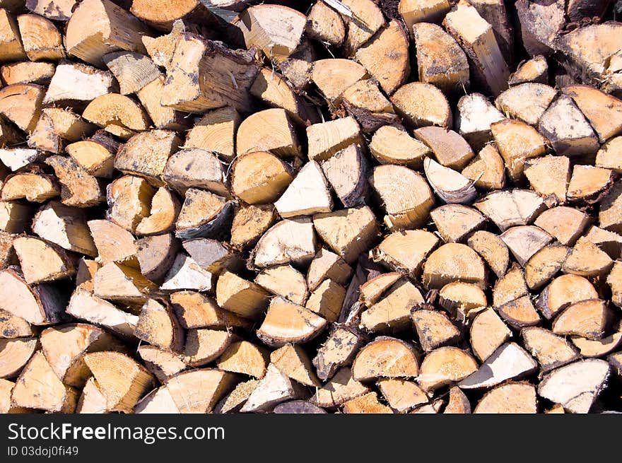 Firewood split combined with stack an end view