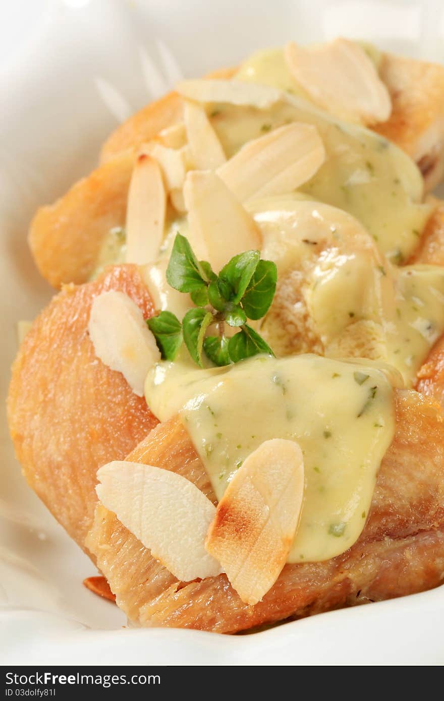 Roasted Chicken With Herb Sauce And Almonds