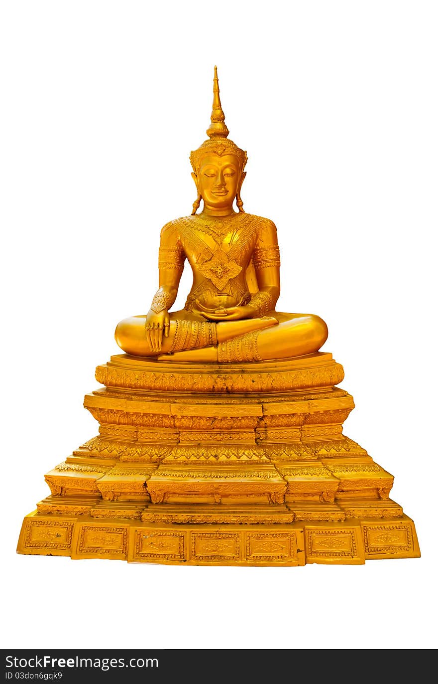 Golden Buddha Statue On White Background