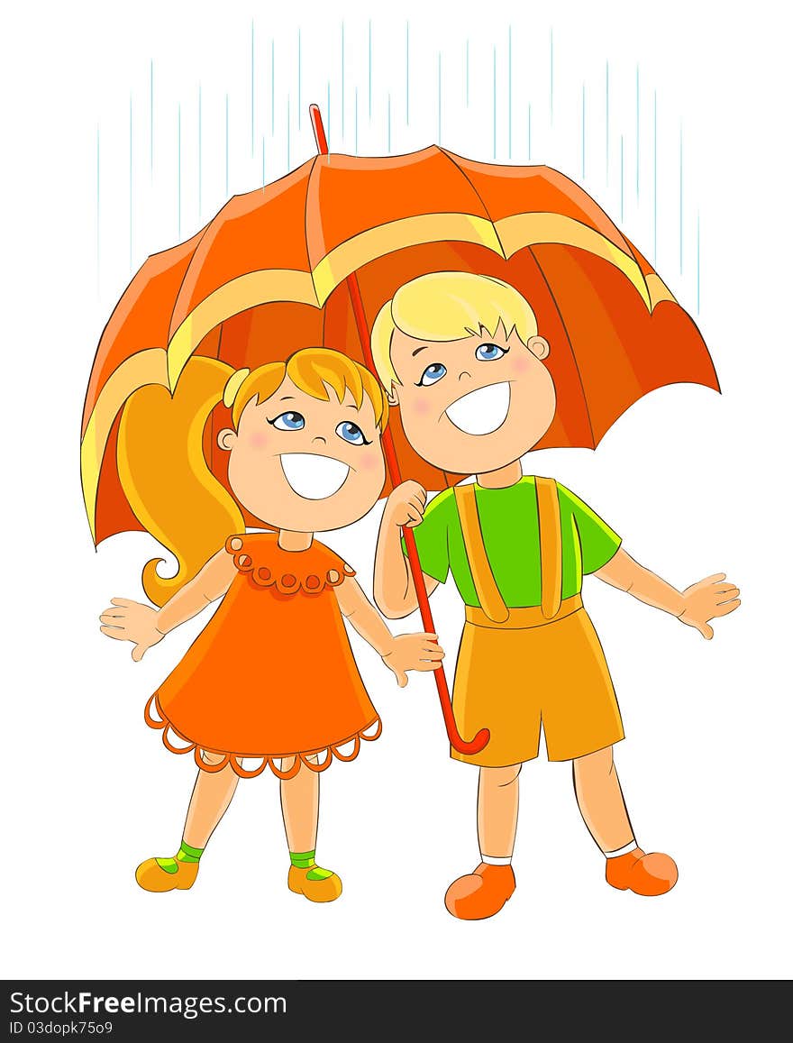 Two children under umbrella