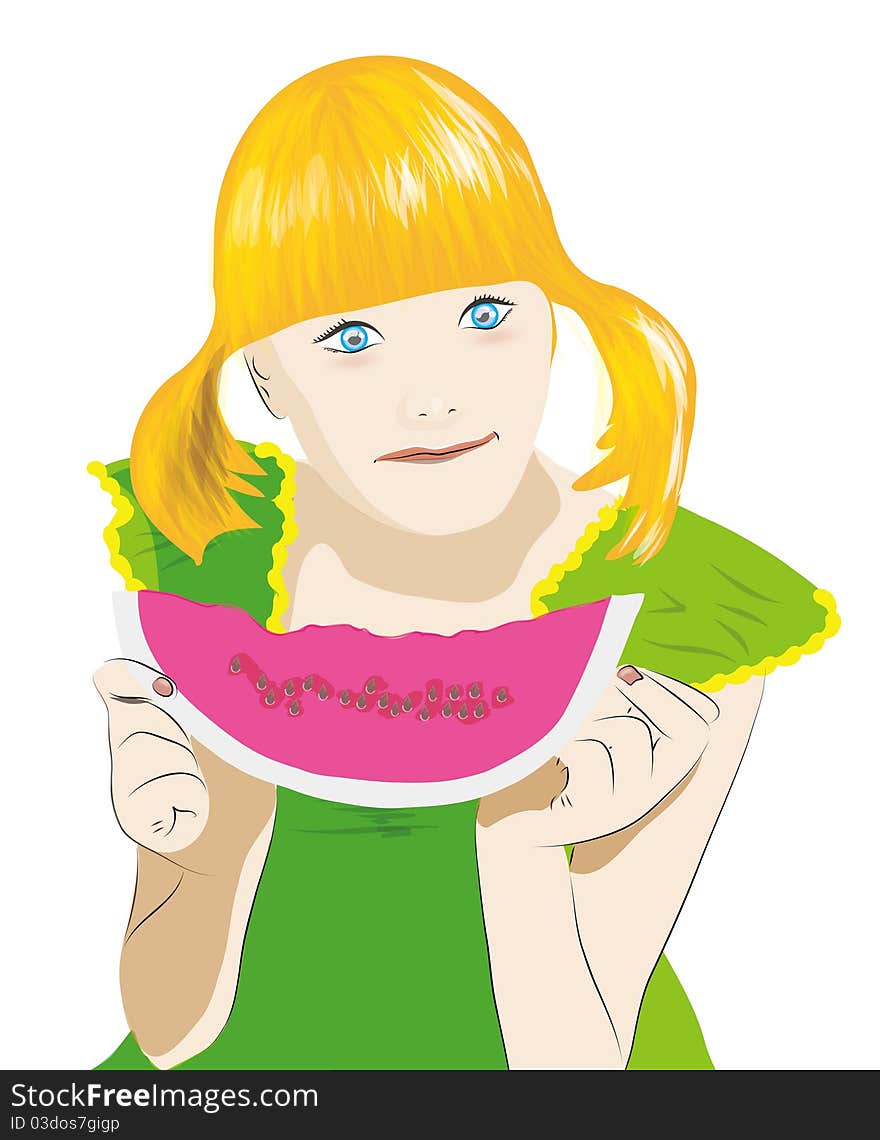 A Girl Eating Watermelon