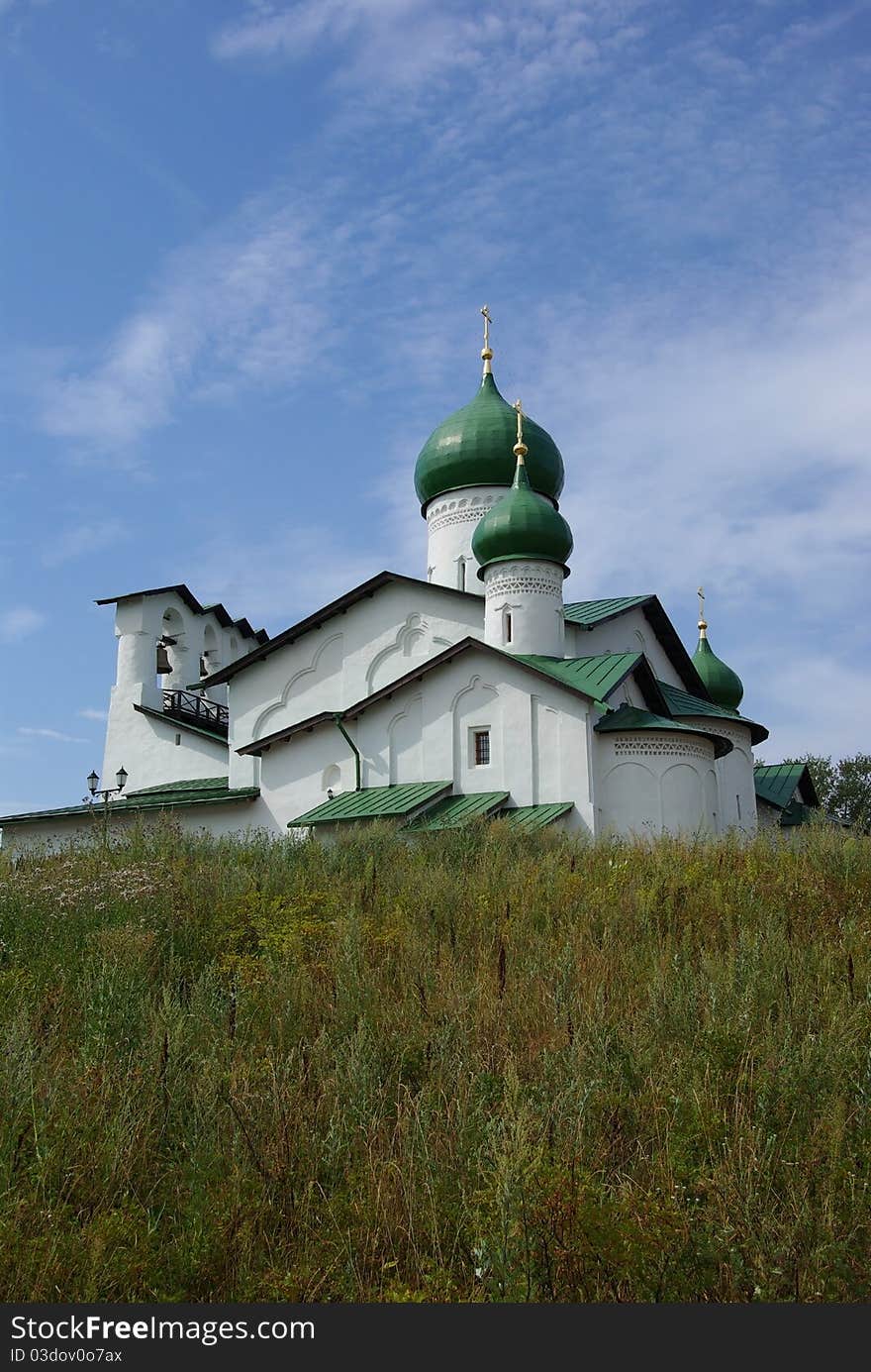 Old orthodox church on the hill, Pskov, Russia