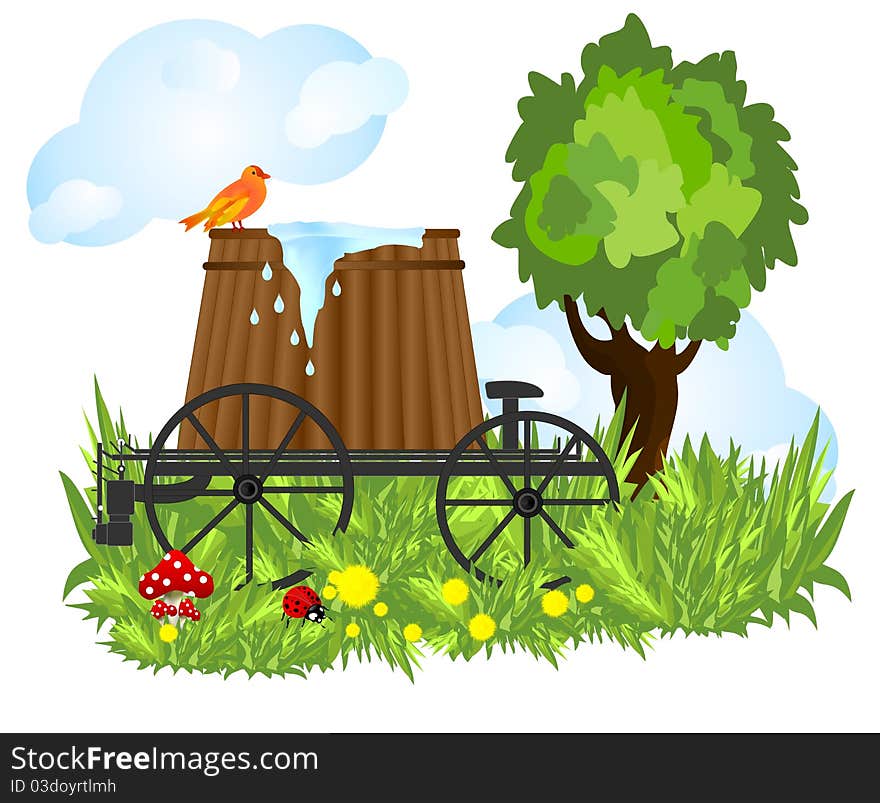 Wooden barrel with water, cdr vector