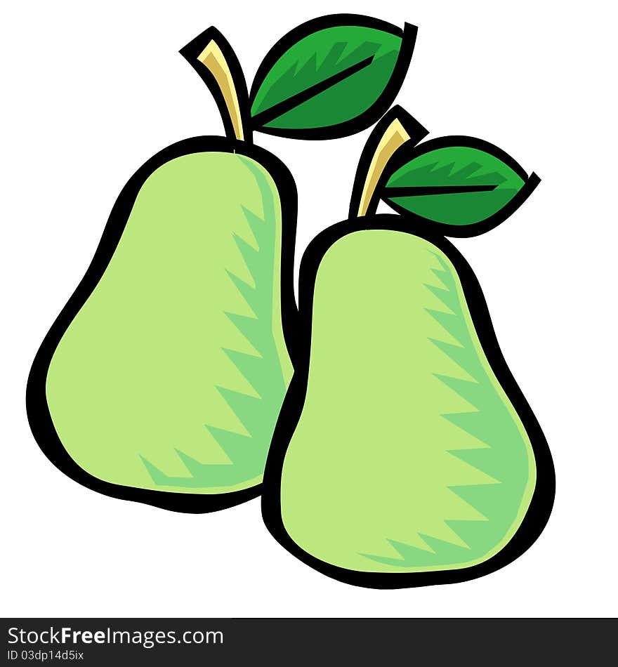 A computer illustrations of two green pears.