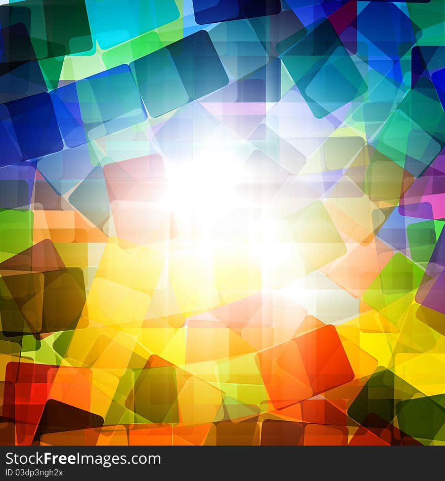 Colorful abstract background - rounded rectangles with bright light in center