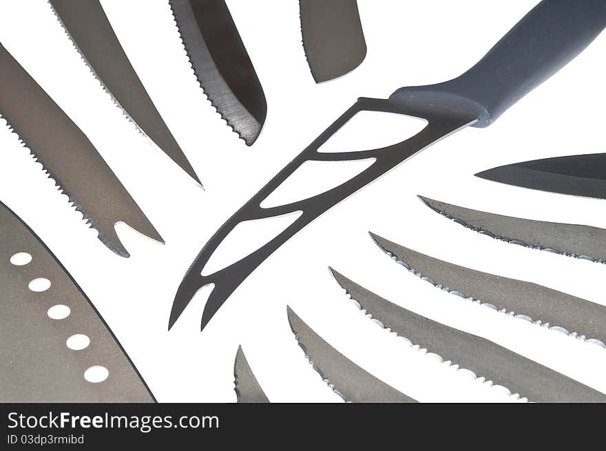 Various kinds of knife blades against the white background. Various kinds of knife blades against the white background.