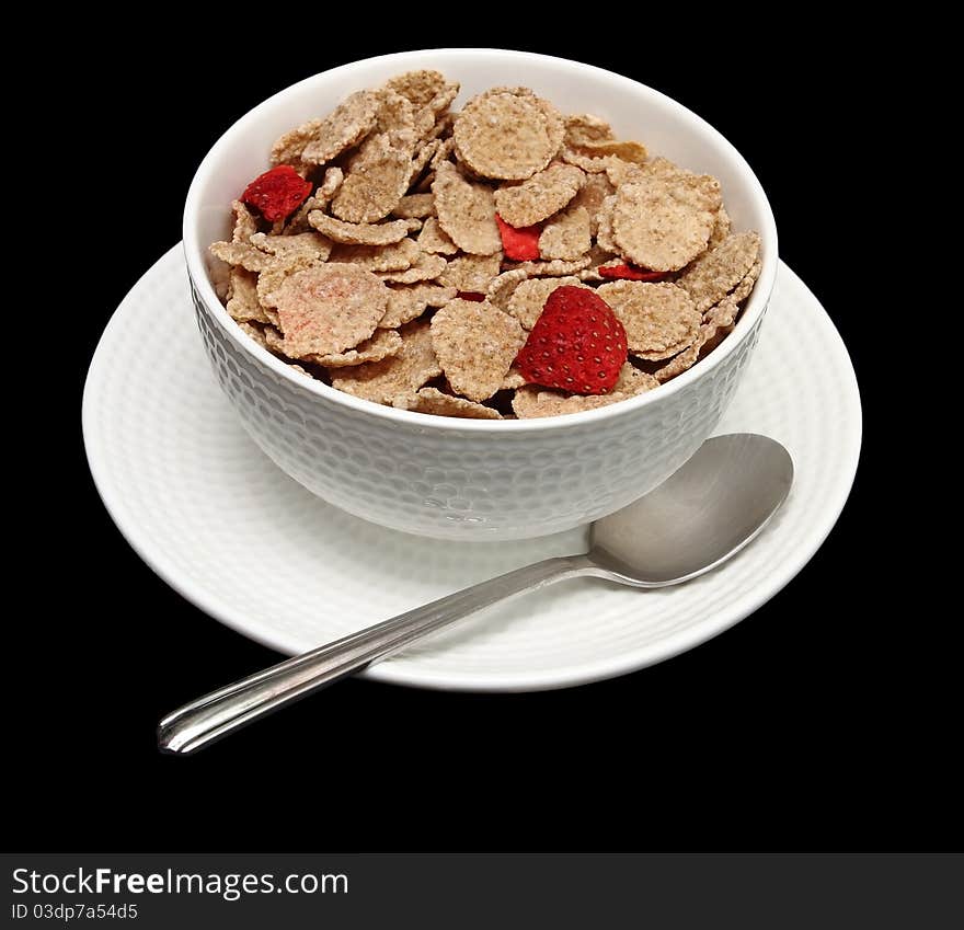 Wheat and rice flakes with dried strawberries