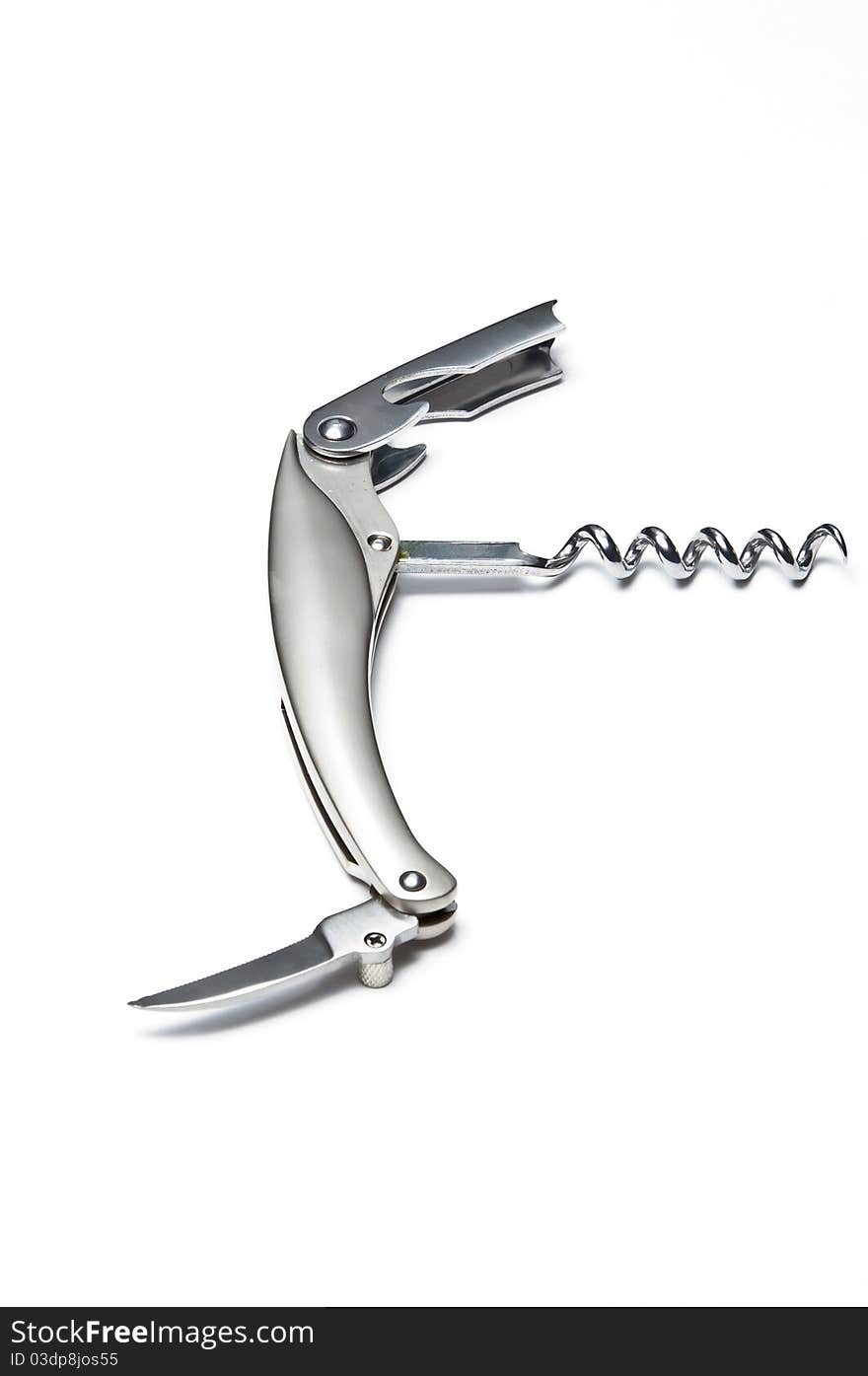 An Stainless corkscrew isolated on white background