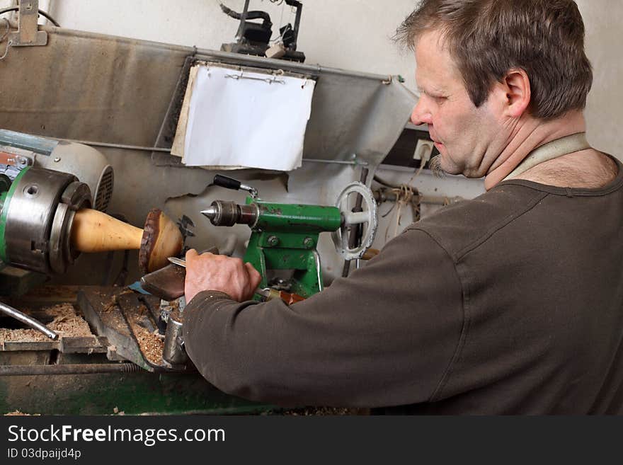 Joiner work in his workshop. Shallow depth of field.