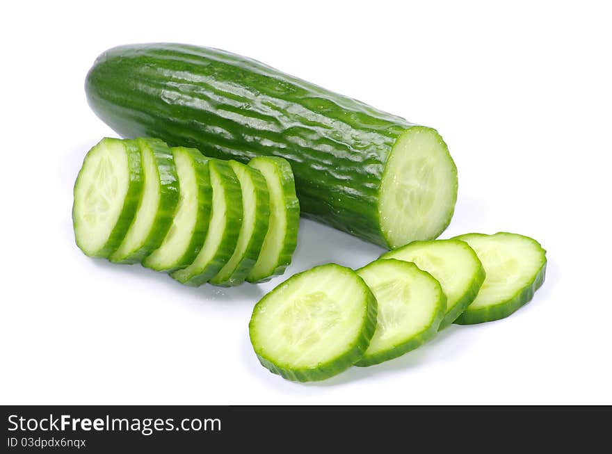 Cucumbers on the white background