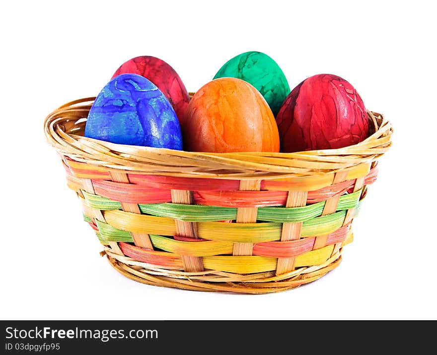 Painted eggs in a basket. Painted eggs in a basket.