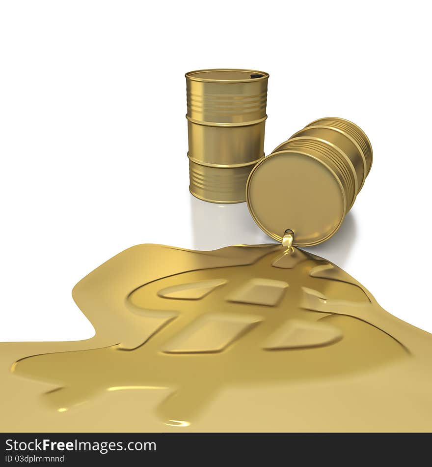 Two golden barrels with dollar embossed spill