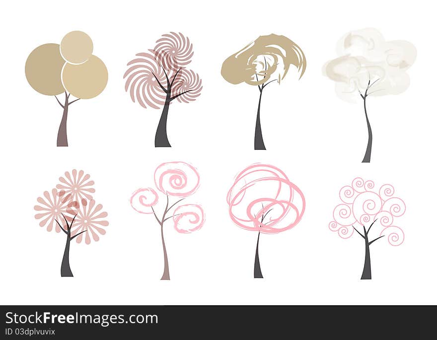 Art icons of trees isolated on white background. Art icons of trees isolated on white background.