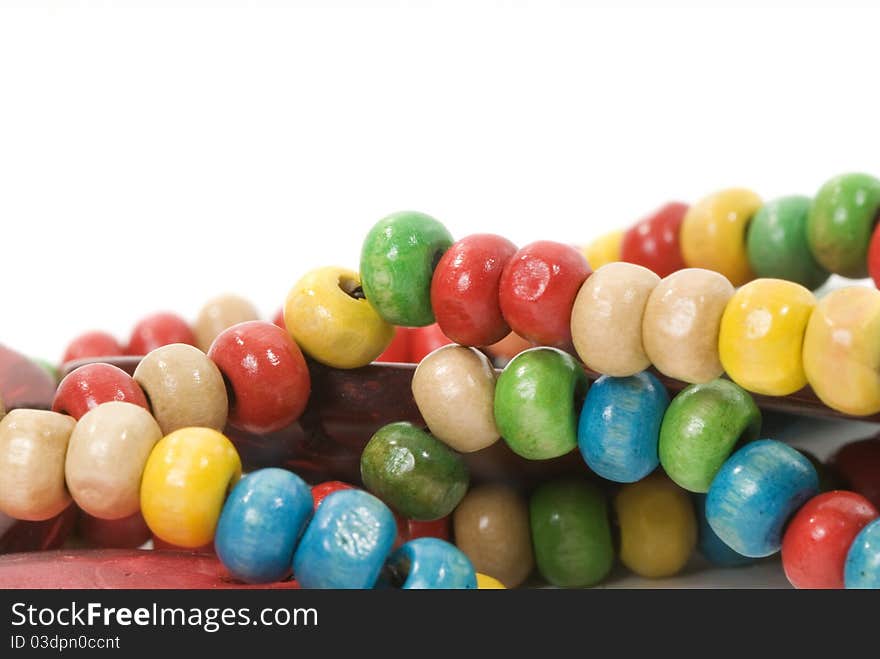 Necklace wooden beads isolated on white background. Necklace wooden beads isolated on white background