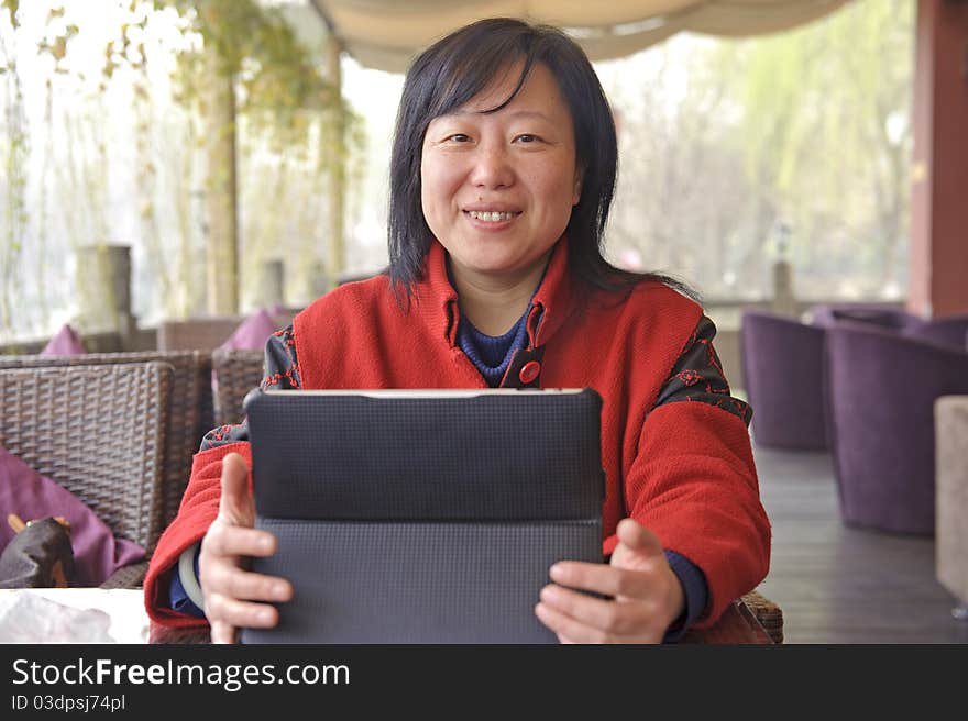 Beautiful business woman with laptop