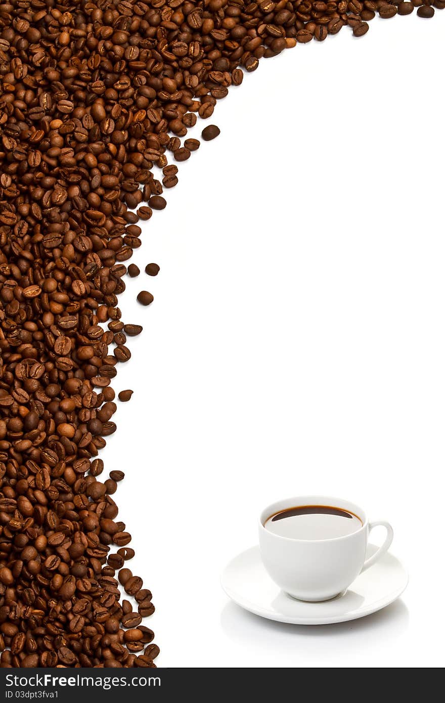 Coffee Cup And Grain On A White Background