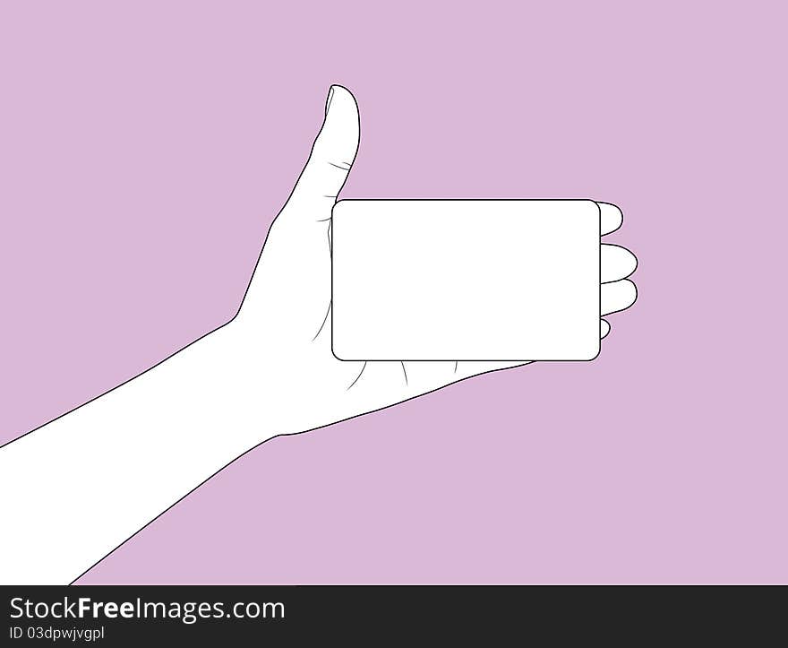 Hand holding a business card in outline version