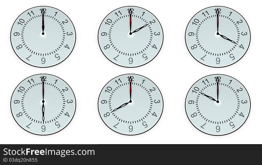 Six hours with different points of time