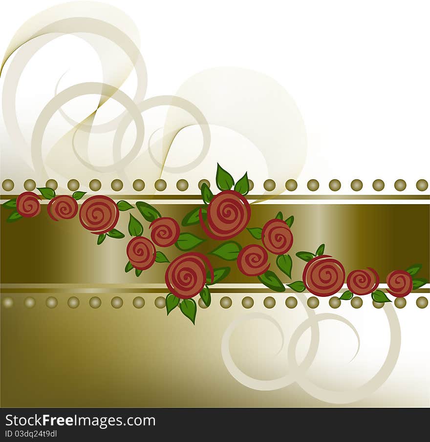 Diffuse bronze background with red roses on the horizontal strip